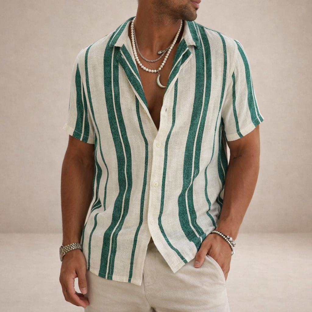 Striped Linen Short Sleeve Shirt for Men
