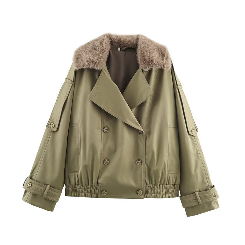 Double Breasted Jacket with Faux Fur Collar for Women