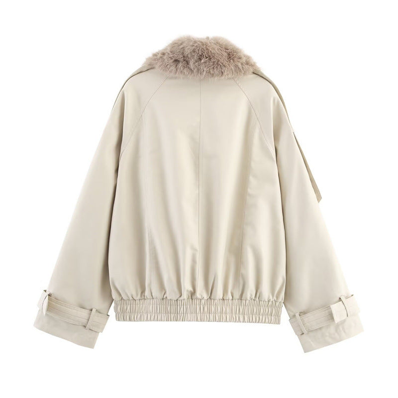 Double Breasted Jacket with Faux Fur Collar for Women