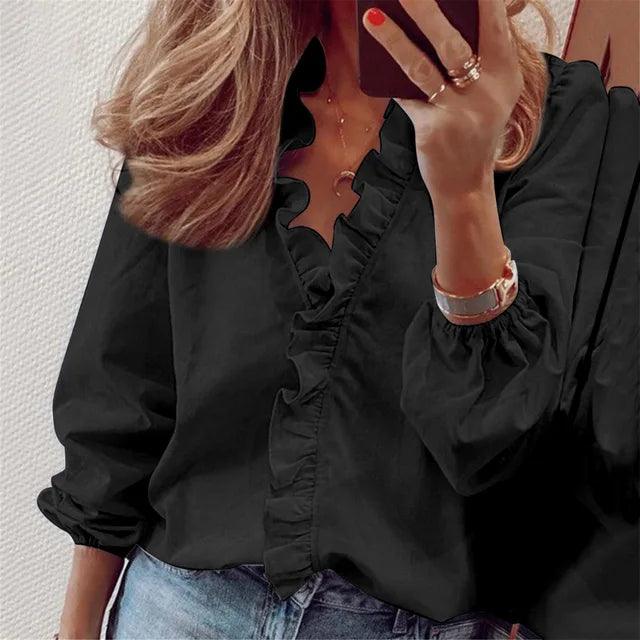 Ruffle V-Neck Blouse for Women