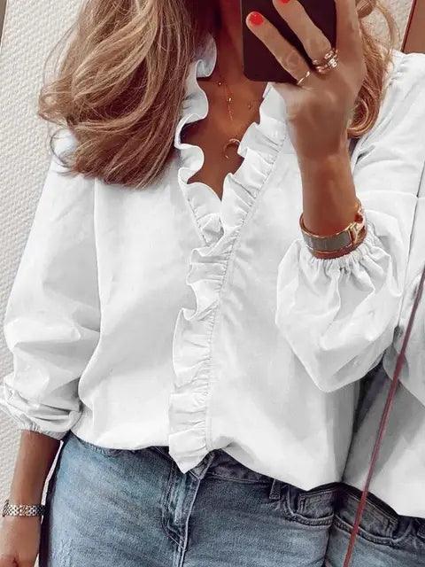 Ruffle V-Neck Blouse for Women