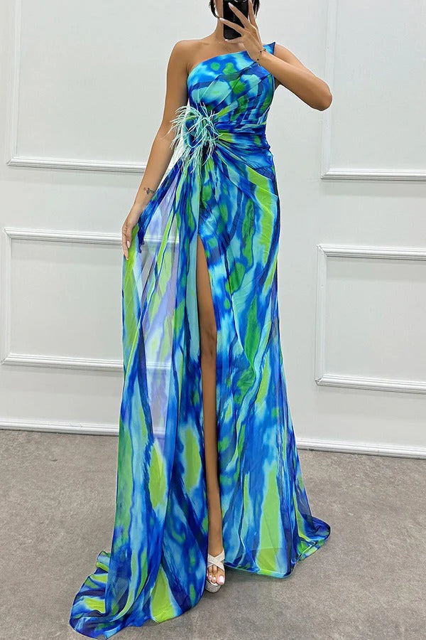 One-Shoulder Split Maxi Dress Wedding Guest for Women