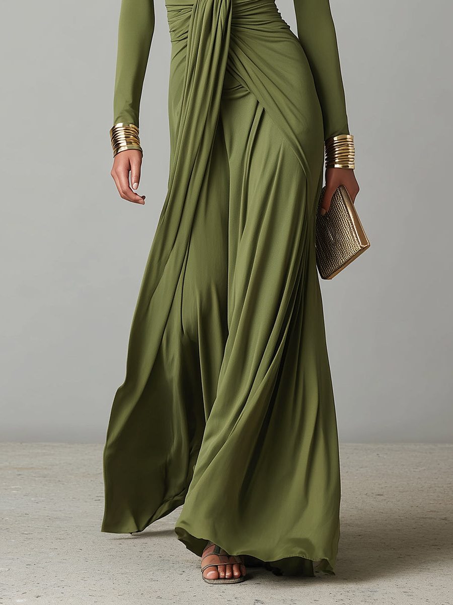 Deep V-Neck Ruched Maxi Dress for Women - View 3