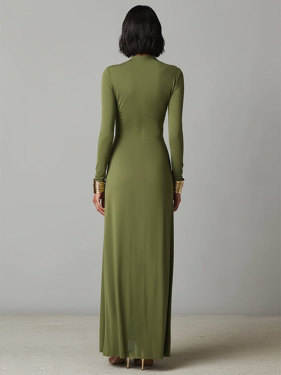 Deep V-Neck Ruched Maxi Dress for Women - View 6
