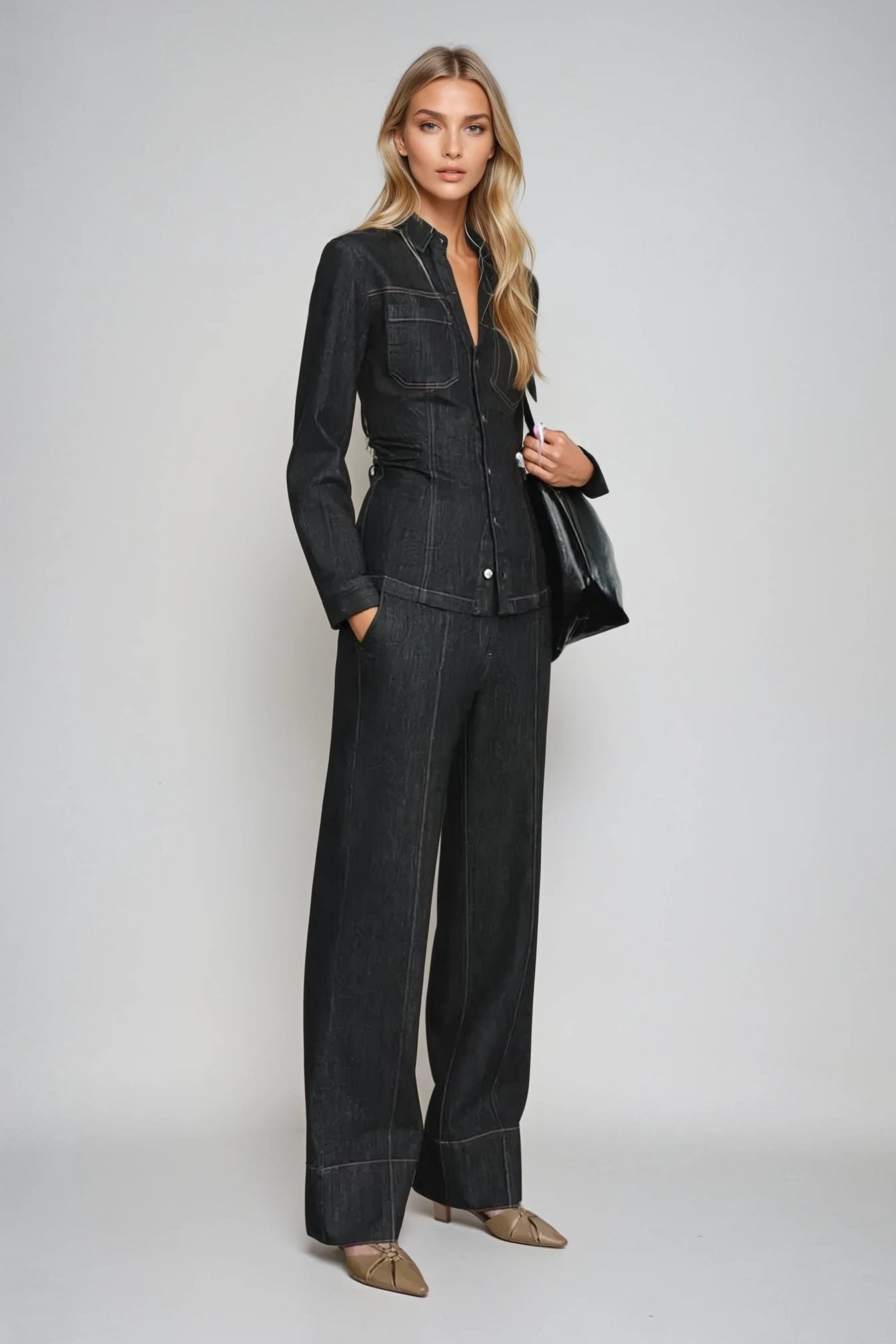 Denim Shirt and Trousers Set for Women