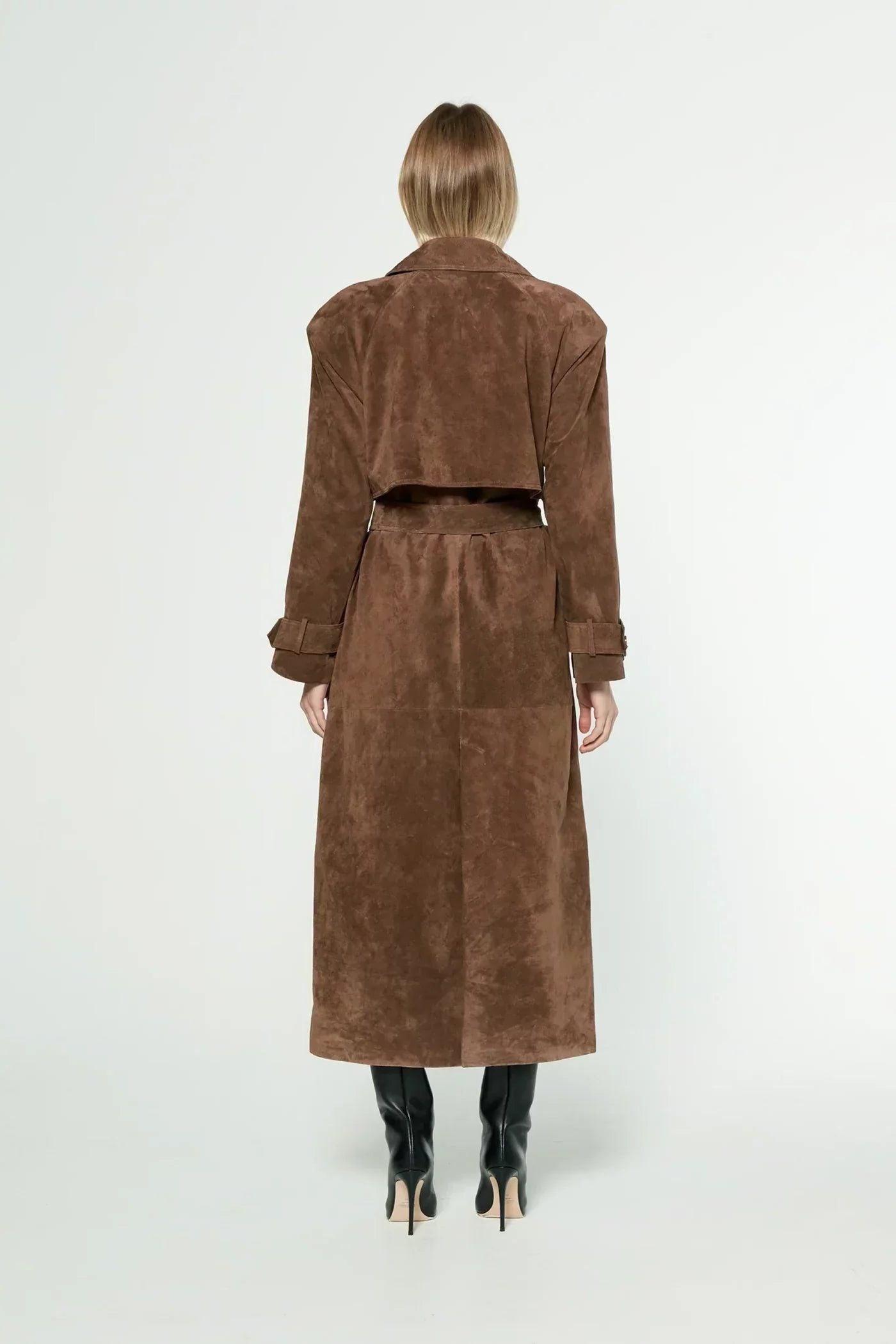 Double-Breasted Belted Suede Trench Coat for Women - View 3