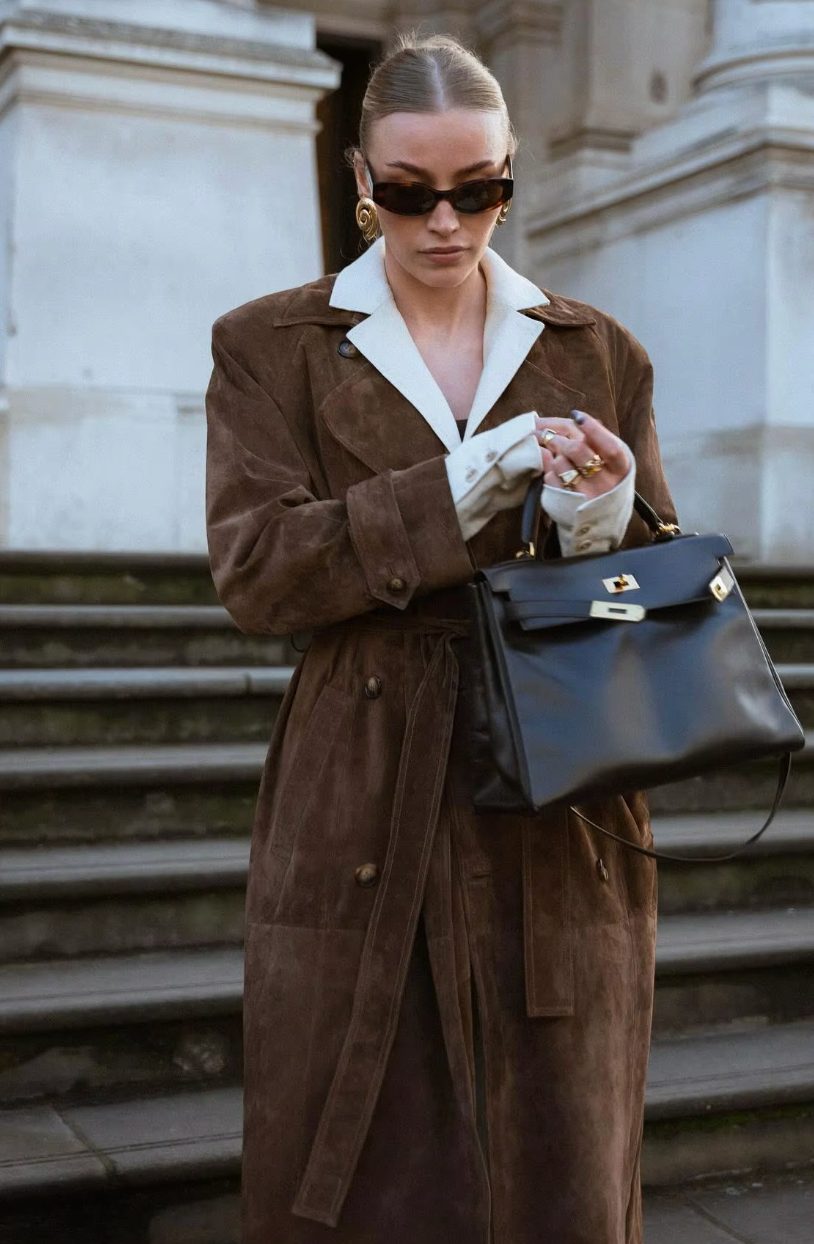 Double-Breasted Belted Suede Trench Coat for Women - View 5