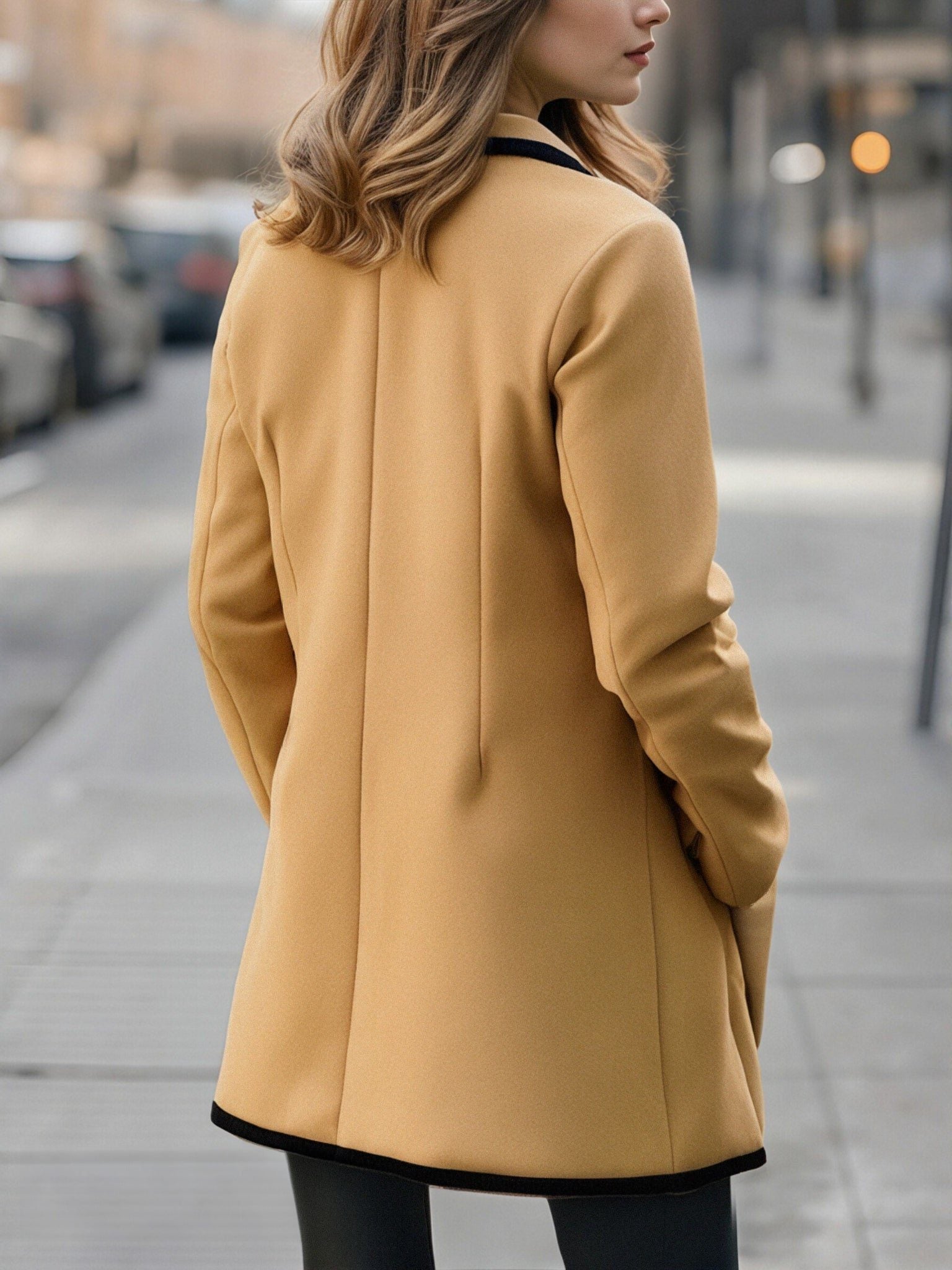 Double-Breasted Coat with Contrasting Trim for Women - View 3