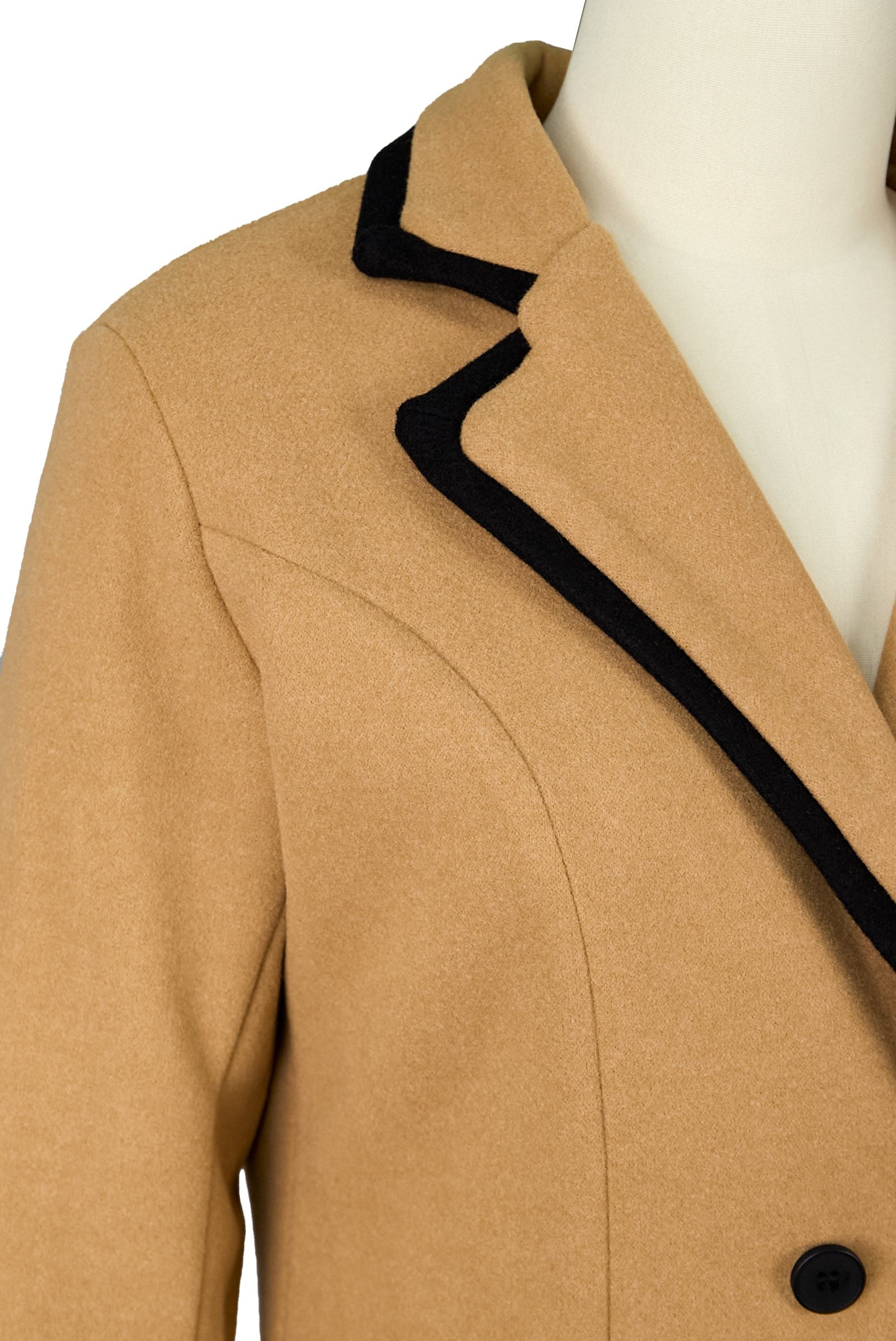 Double-Breasted Coat with Contrasting Trim for Women - View 4
