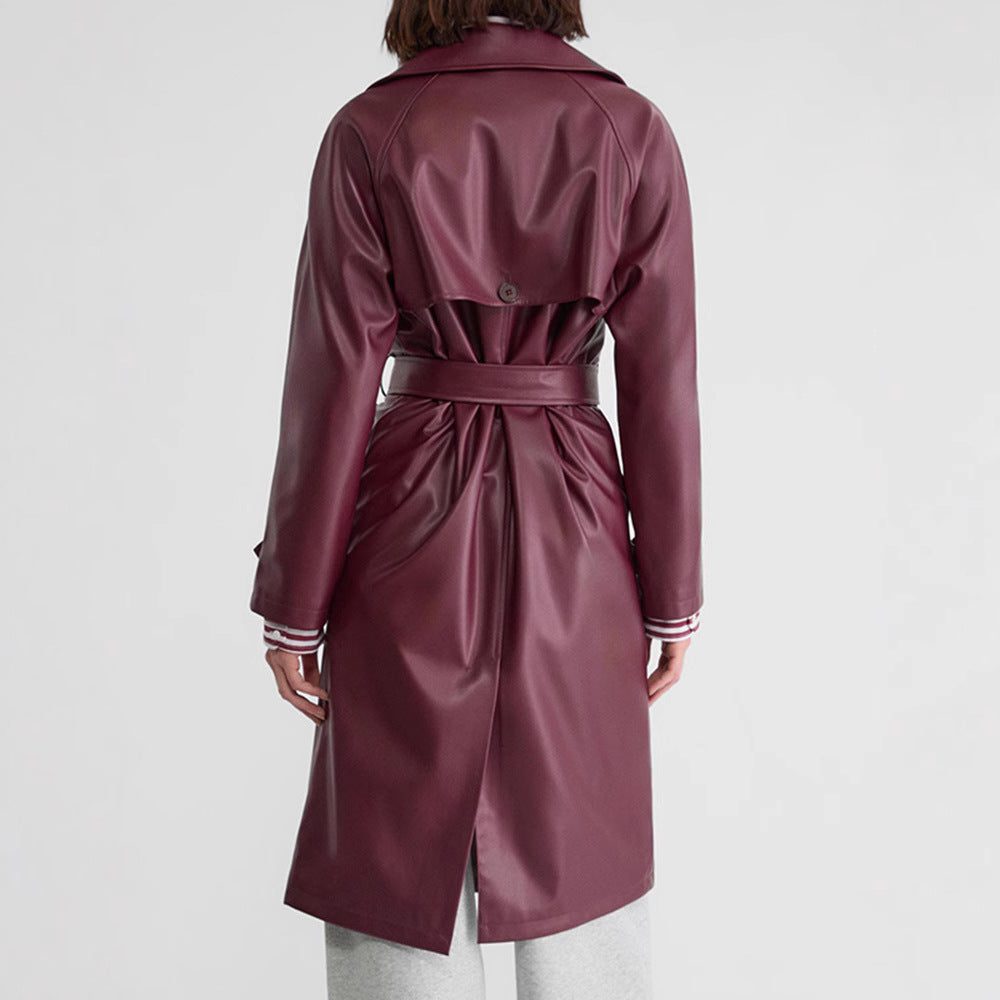 Double-Breasted Leather Trench Coat for Women - View 2