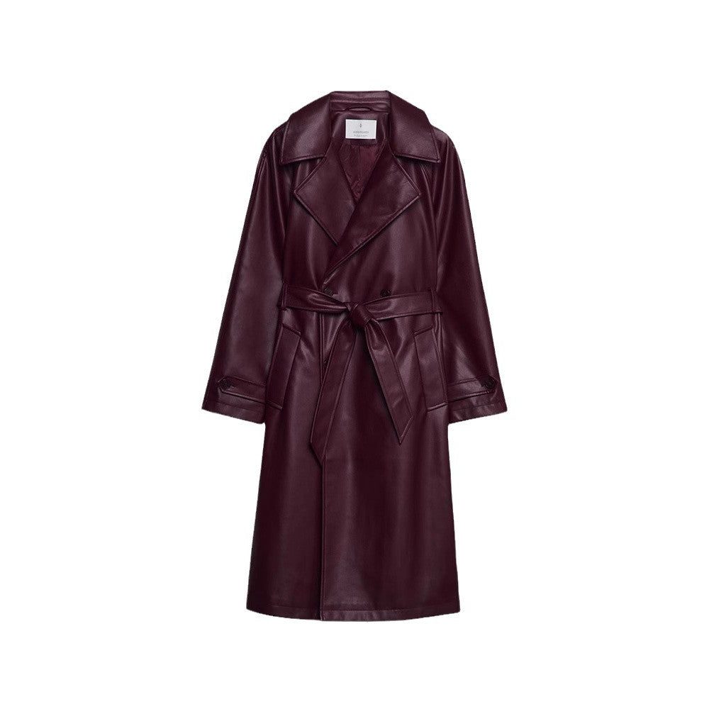 Double-Breasted Leather Trench Coat for Women - View 5