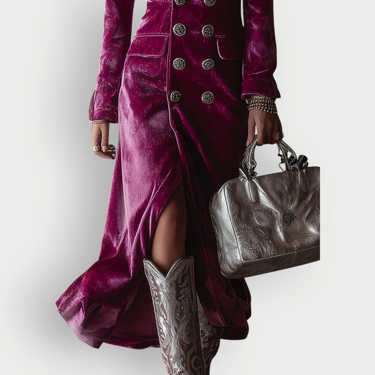 Double-Breasted Maxi Velvet Formal Blazer Dress for Women - View 3