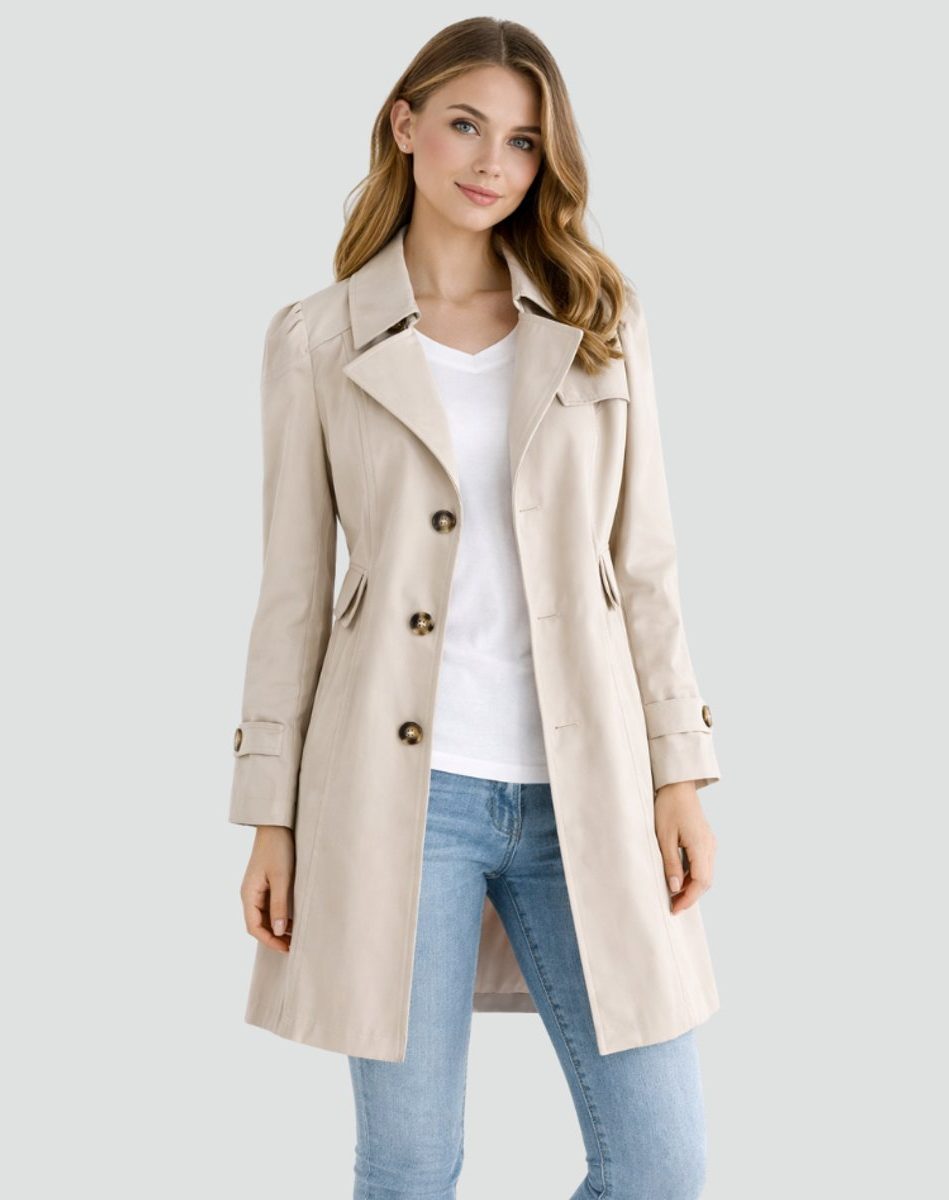 Double-Breasted Mid-Length Trench Coat for Women - Beige