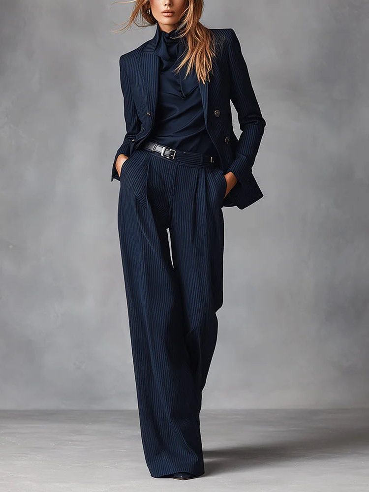 Double-Breasted Pinstriped Suit Set for Women
