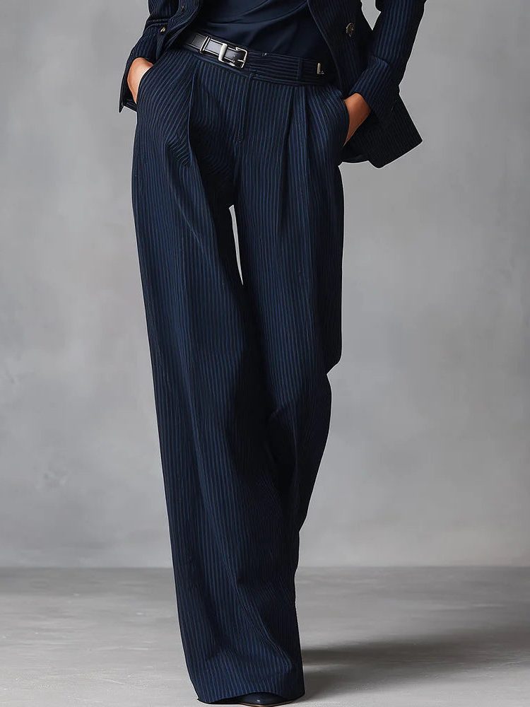 Double-Breasted Pinstriped Suit Set for Women - View 2