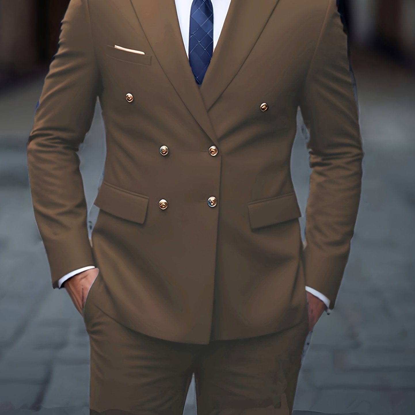 Double-Breasted Suit for Men - Brown