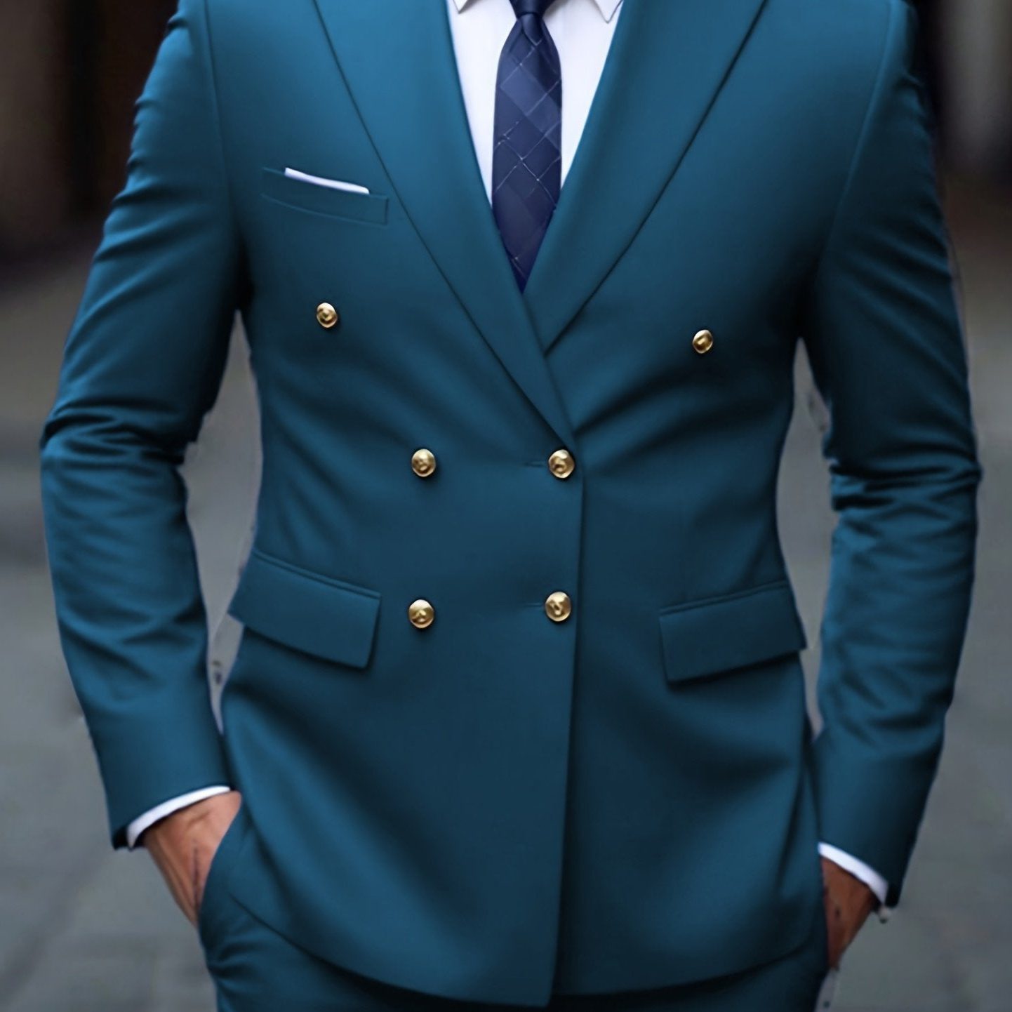 Double-Breasted Suit for Men - Lake Blue