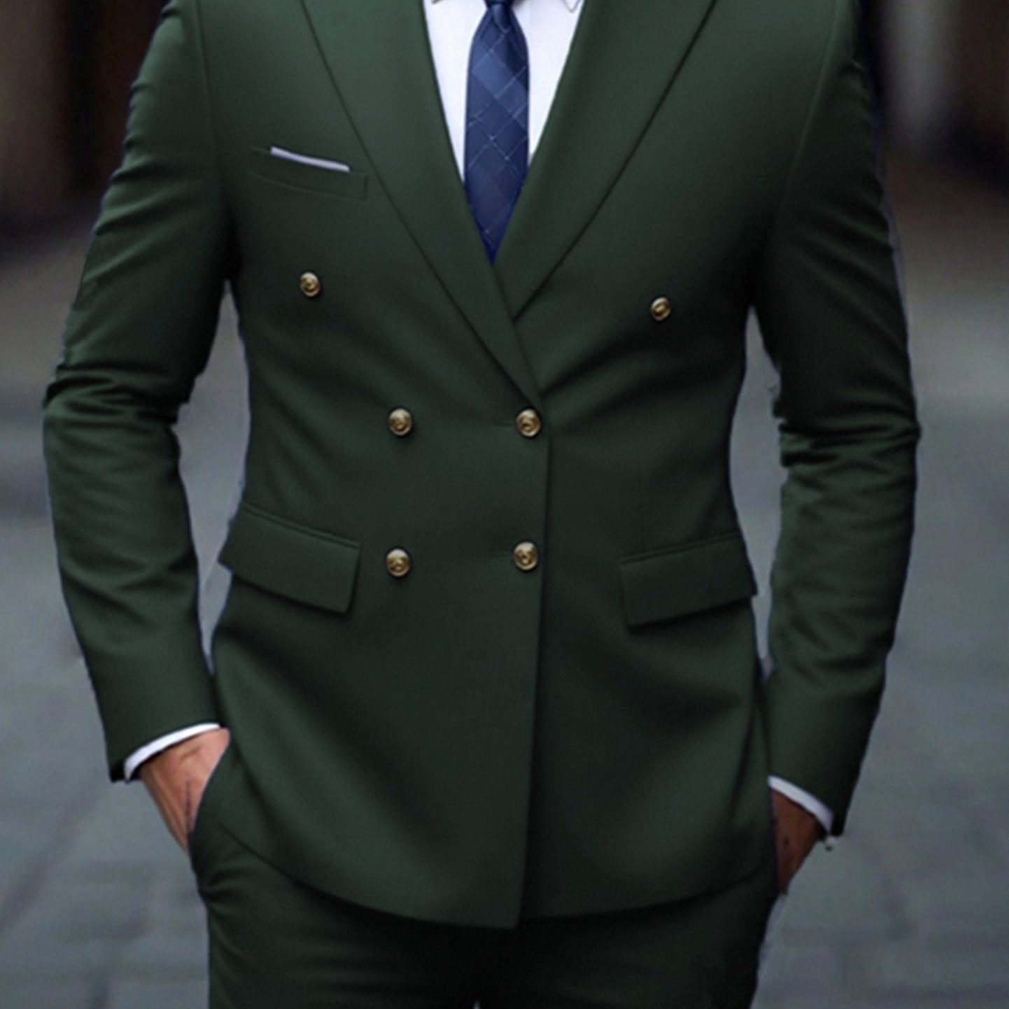Double-Breasted Suit for Men - Army Green