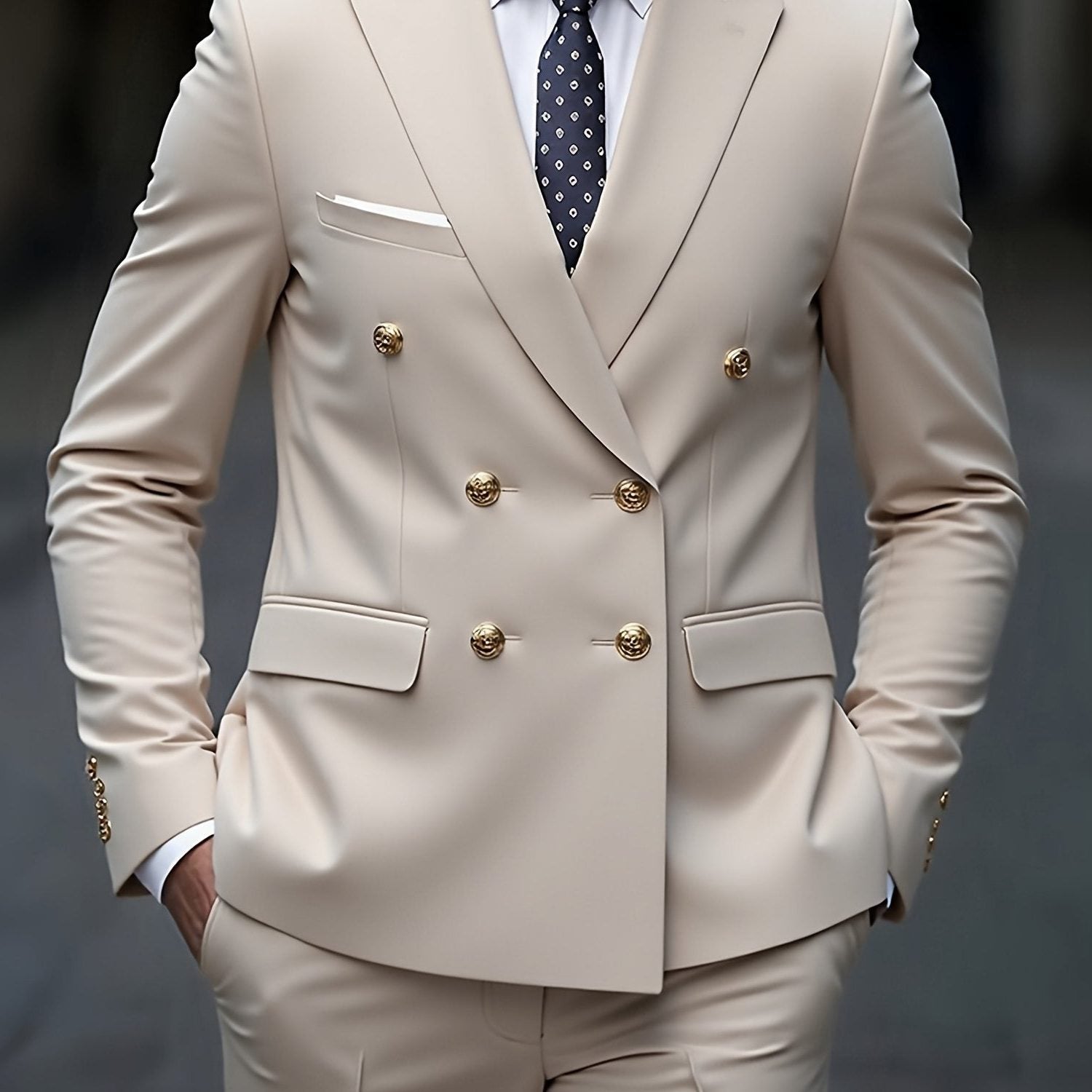 Double-Breasted Suit for Men - Beige