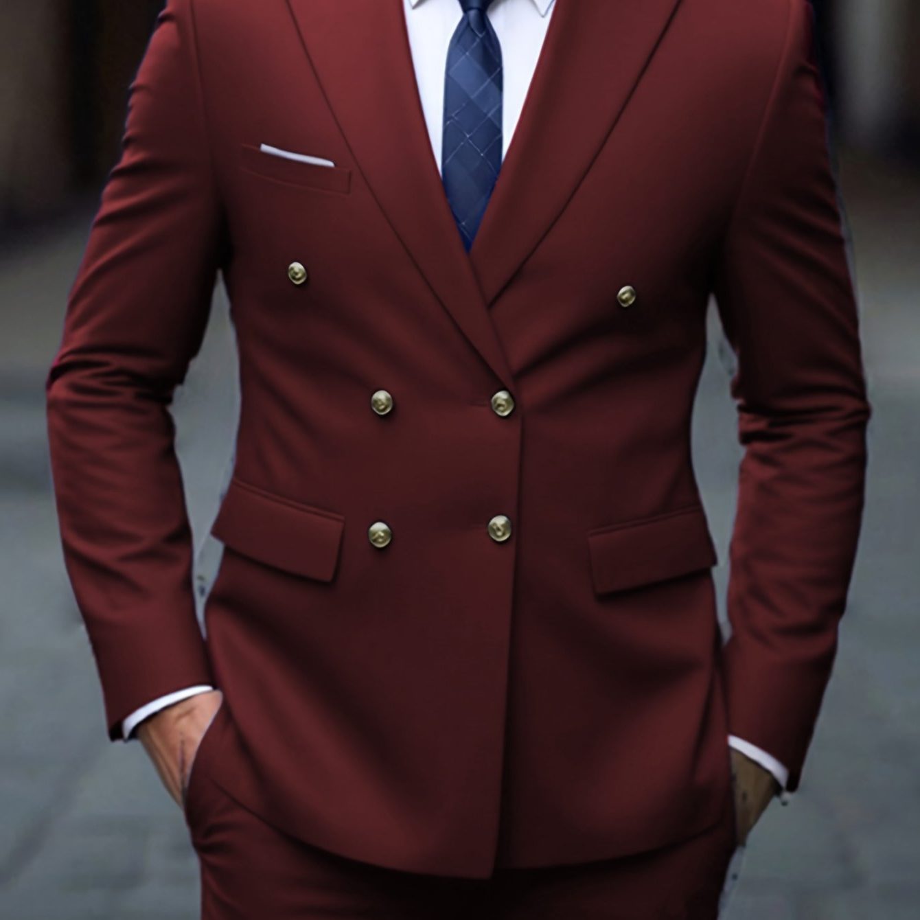 Double-Breasted Suit for Men - Burgundy