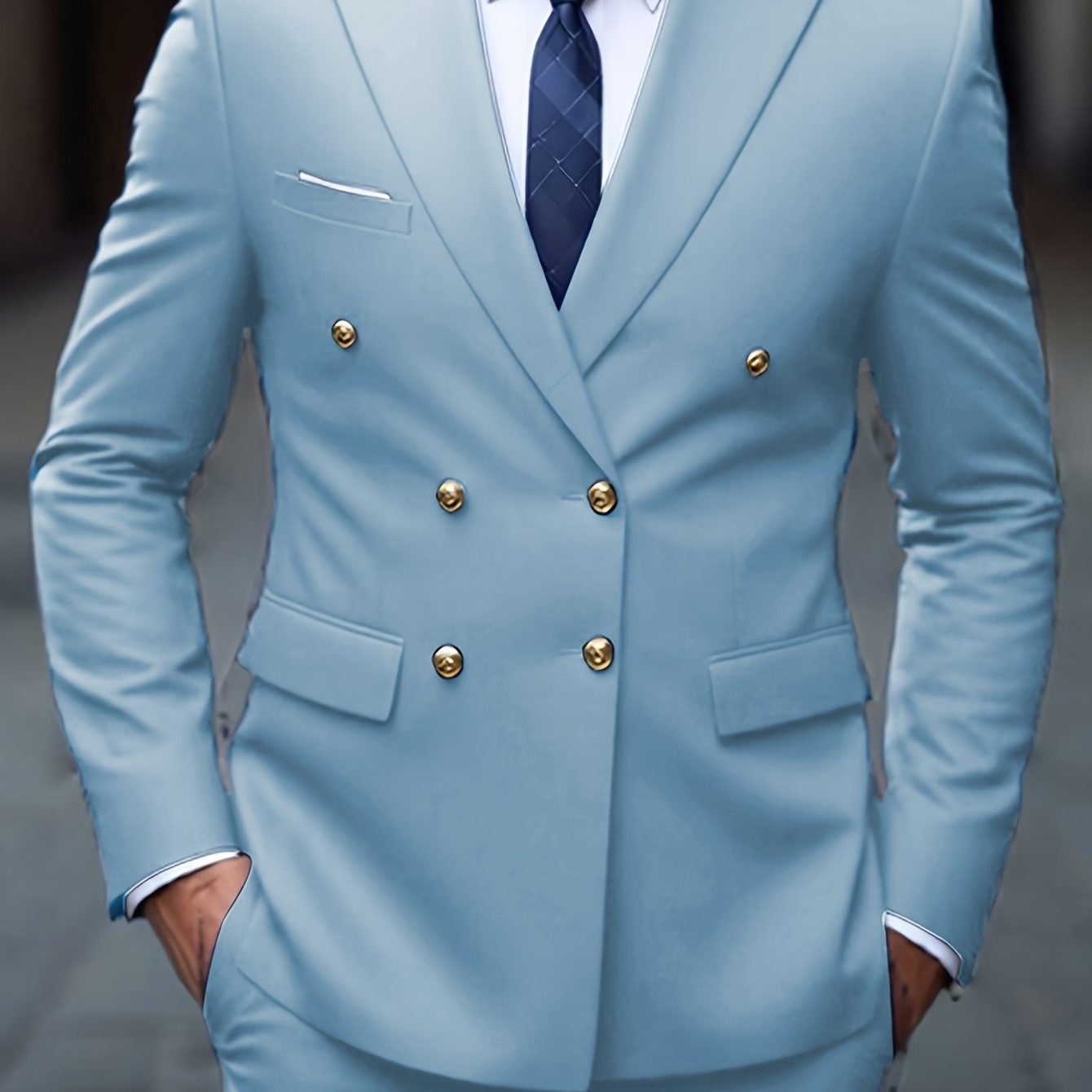 Double-Breasted Suit for Men - Sky Blue