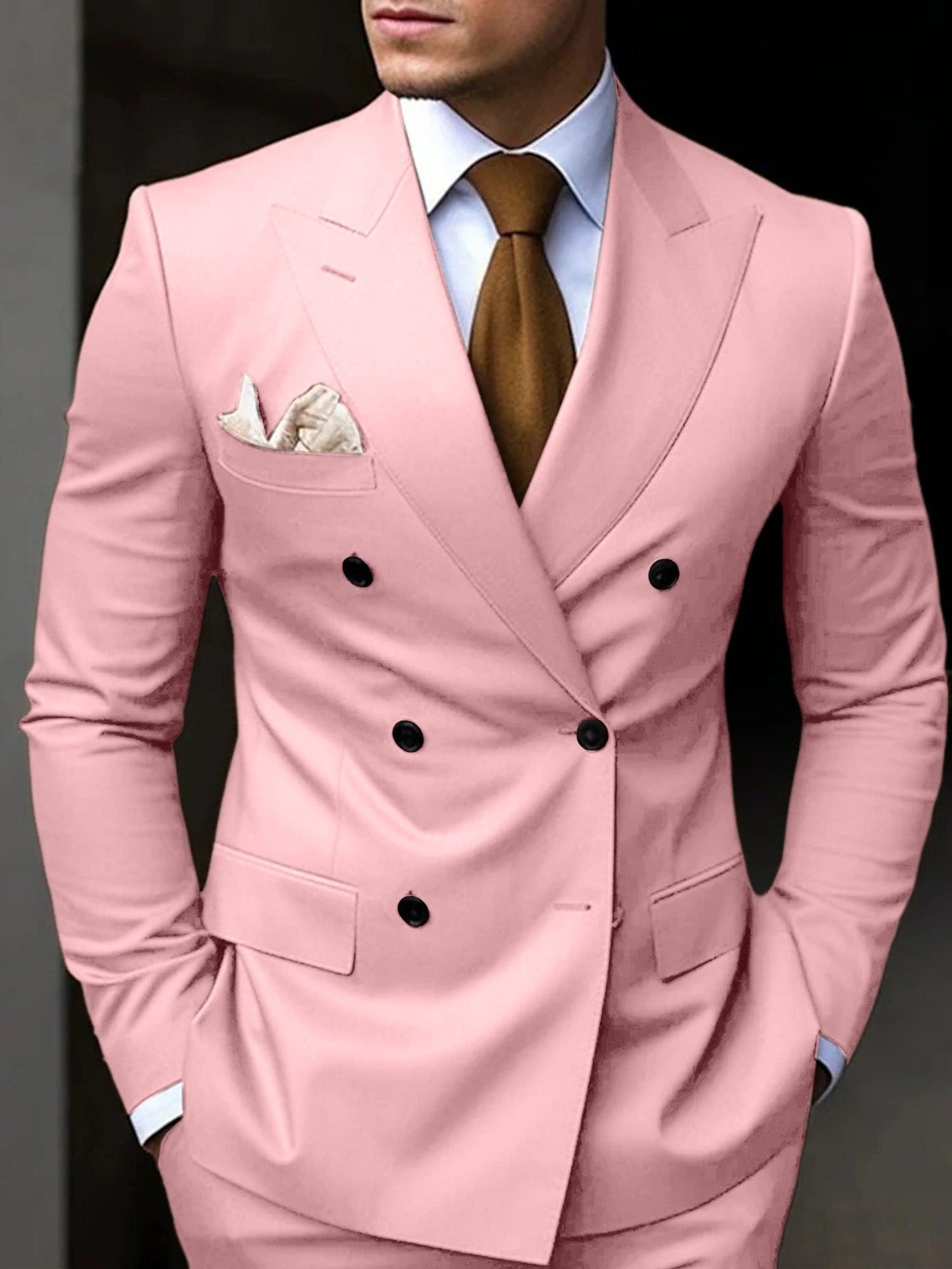 Double-Breasted Tailored Suit for Men - Pink