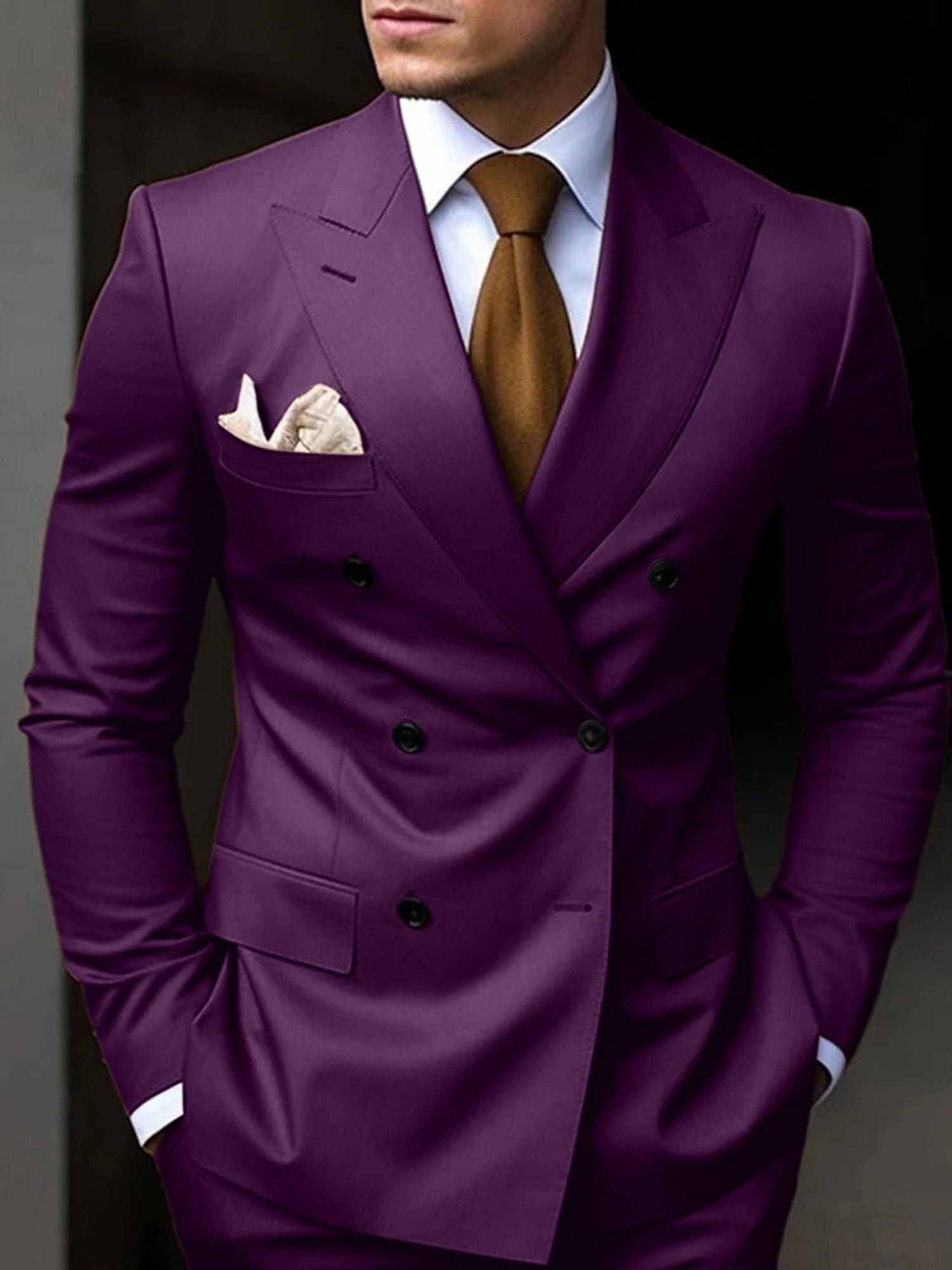 Double-Breasted Tailored Suit for Men - Purple