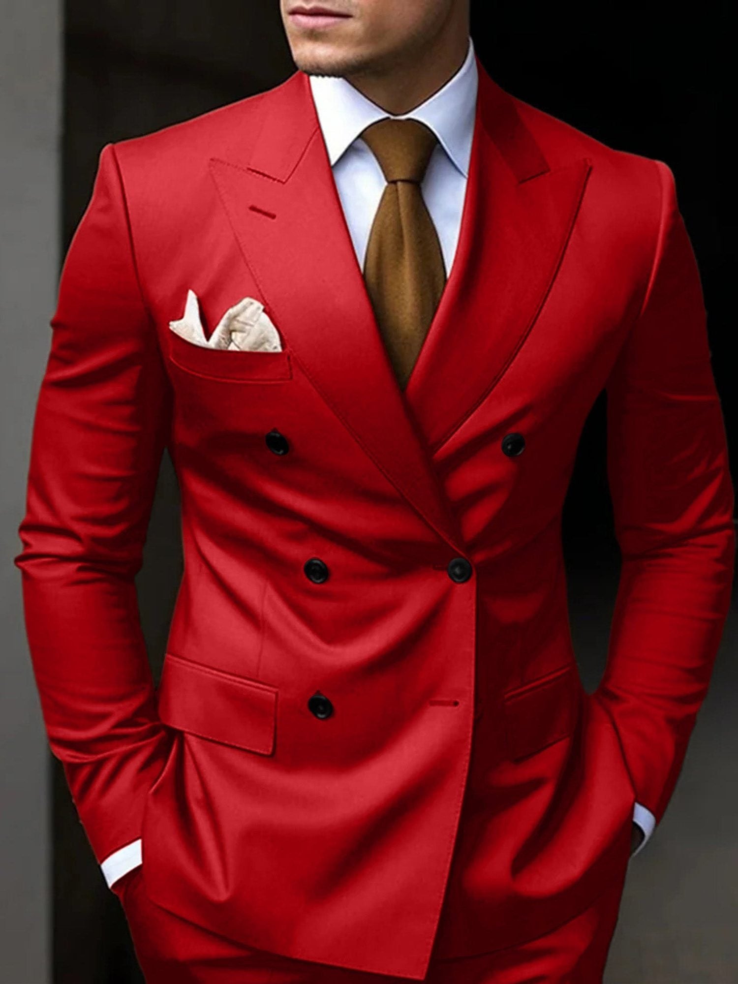 Double-Breasted Tailored Suit for Men - Red