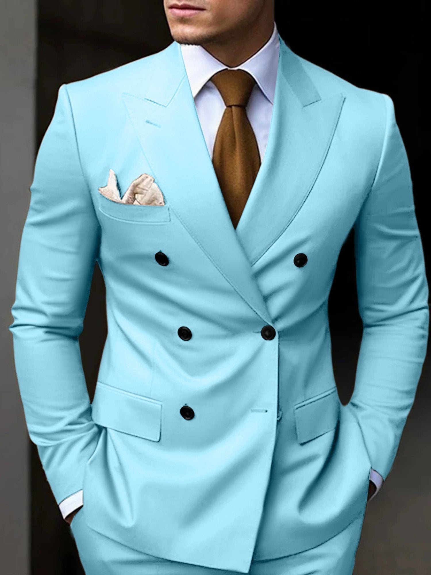 Double-Breasted Tailored Suit for Men - Sky Blue