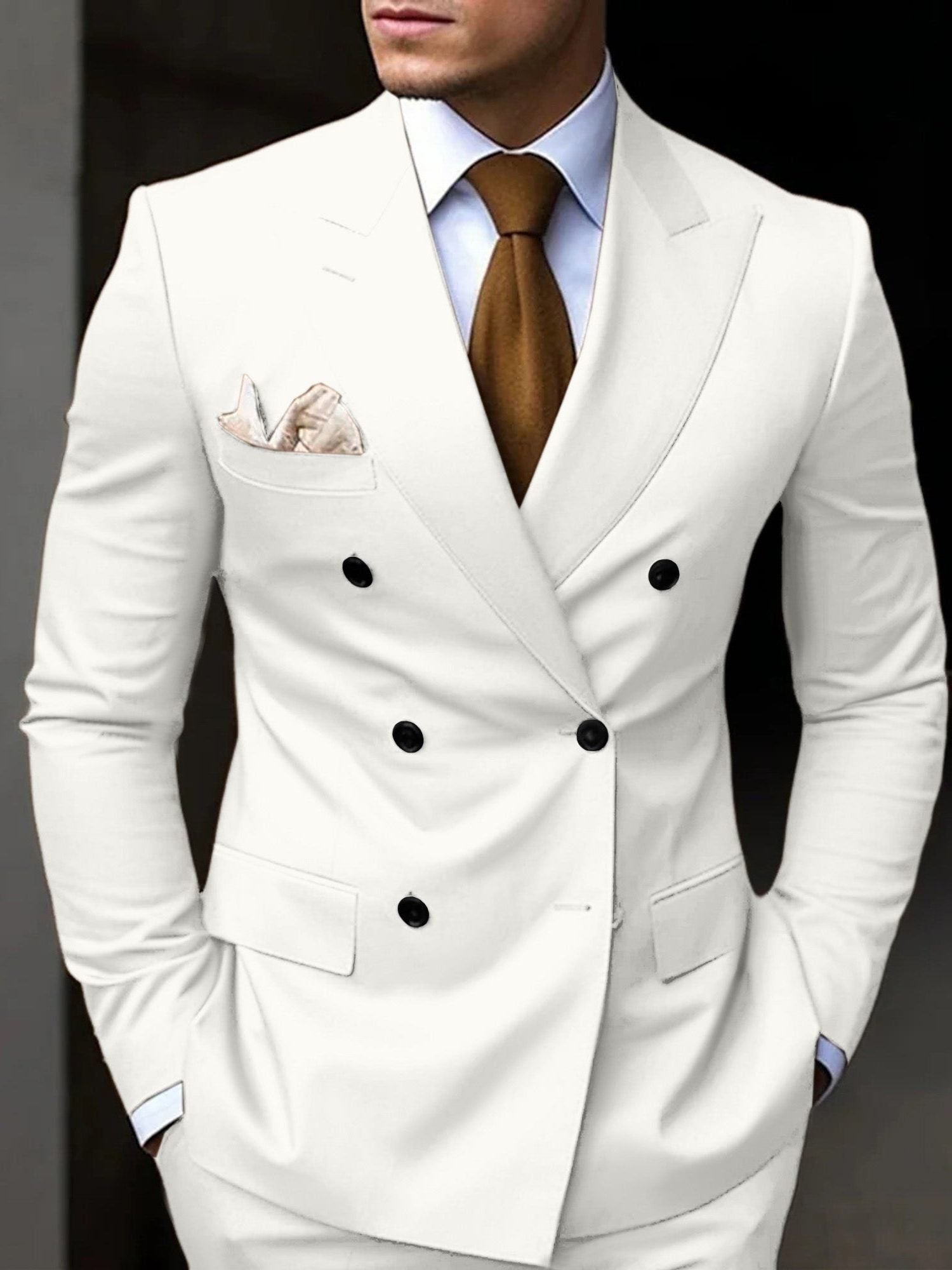 Double-Breasted Tailored Suit for Men - White