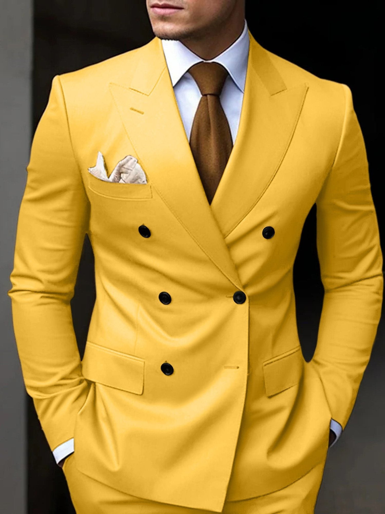 Double-Breasted Tailored Suit for Men - Yellow