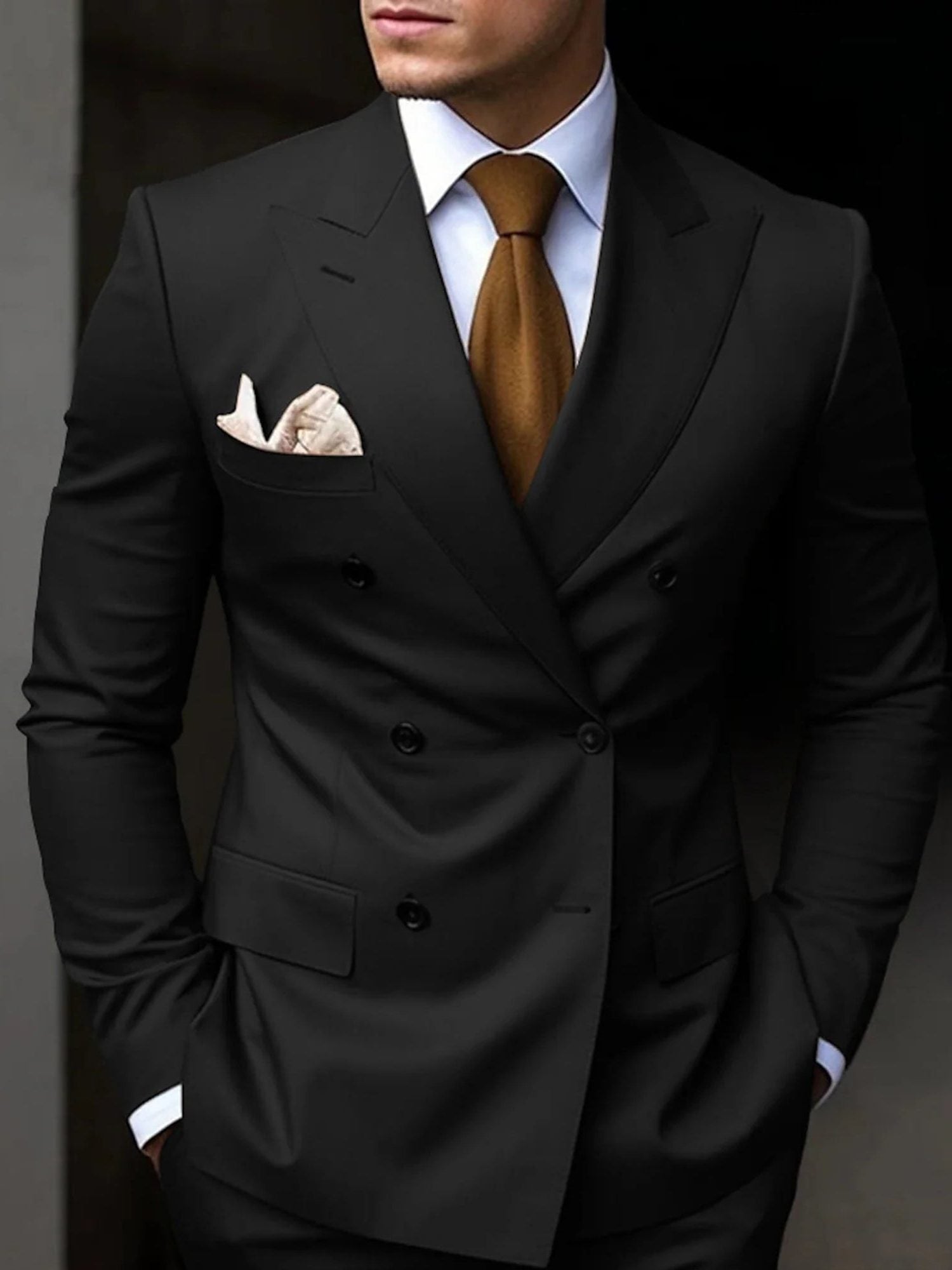 Double-Breasted Tailored Suit for Men - Black