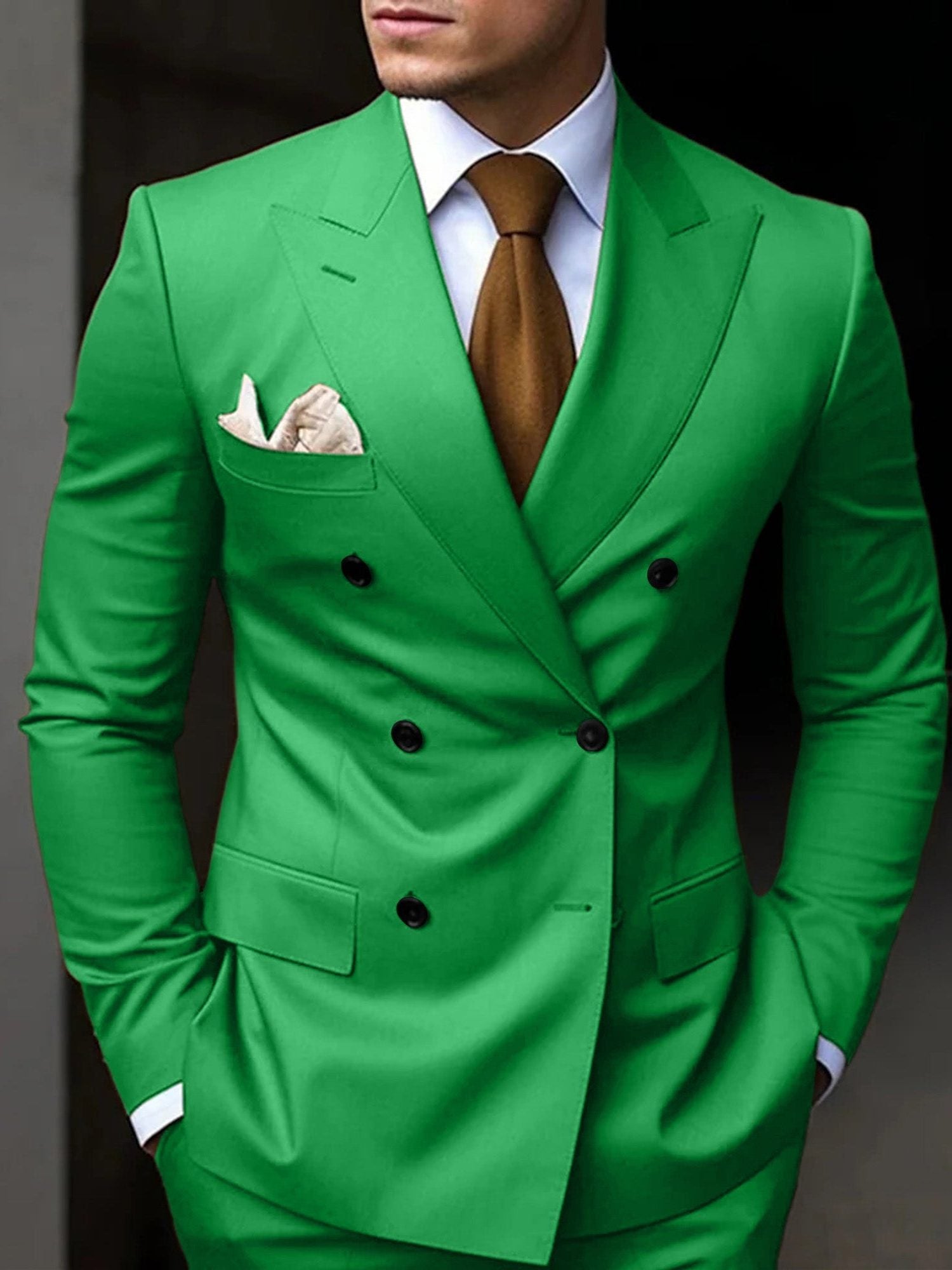 Double-Breasted Tailored Suit for Men - Lime Green