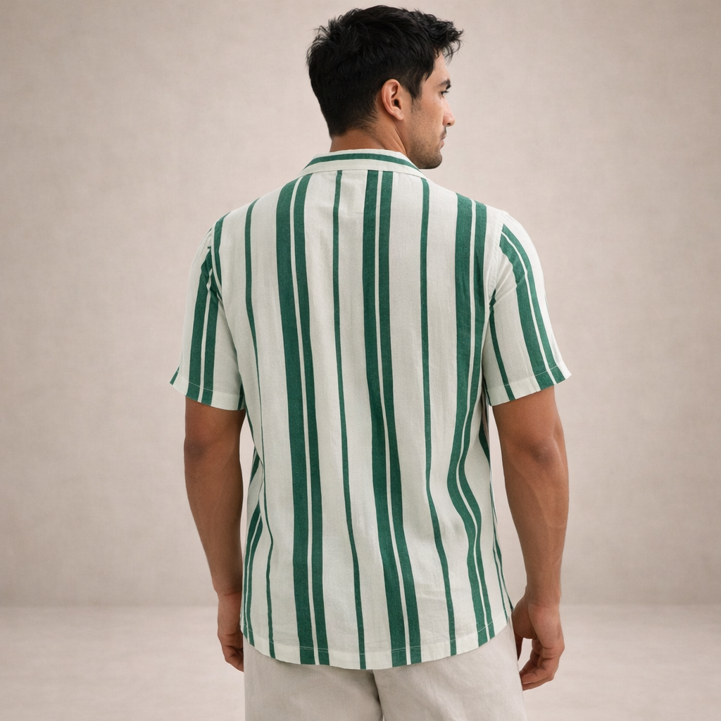 Striped Linen Short Sleeve Shirt for Men
