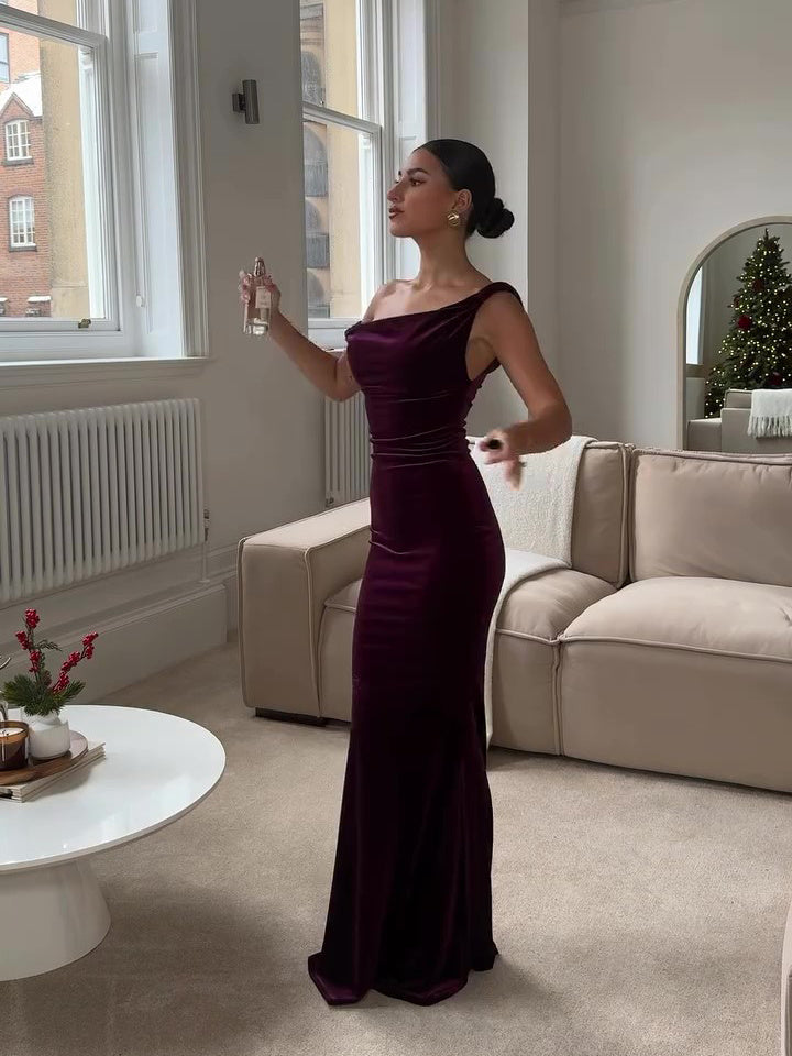 Velvet Ruched Maxi Dress for Women