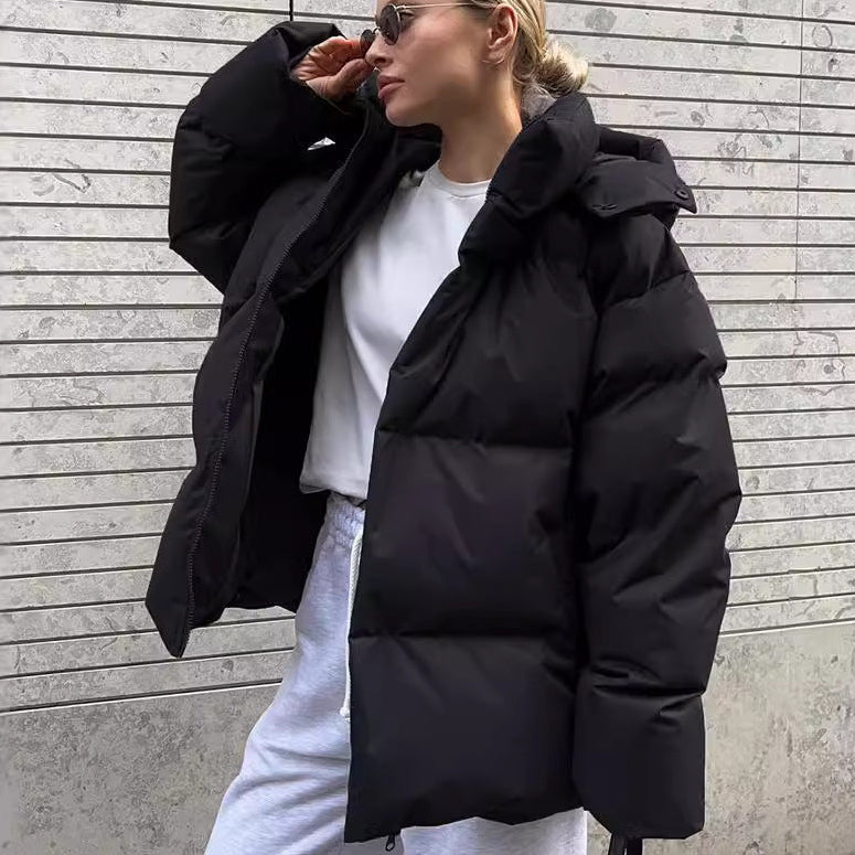 Oversized Hooded Stand Collar Puffer Jacket for Women
