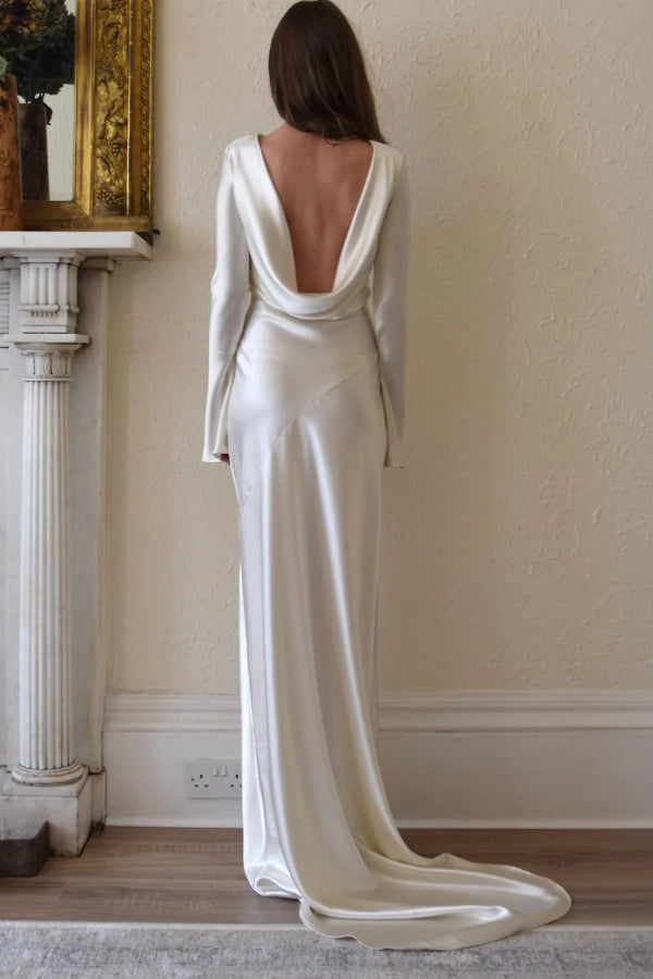 Satin Maxi Dress with Flared Sleeves for Women