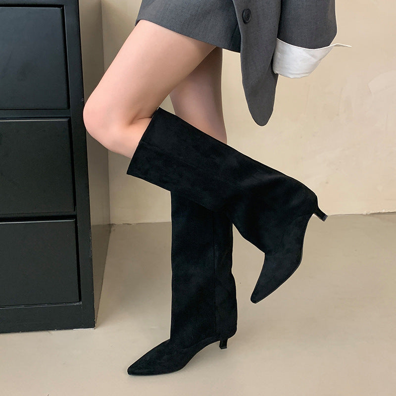 Suede Pointed Toe Slouch Boots for Women