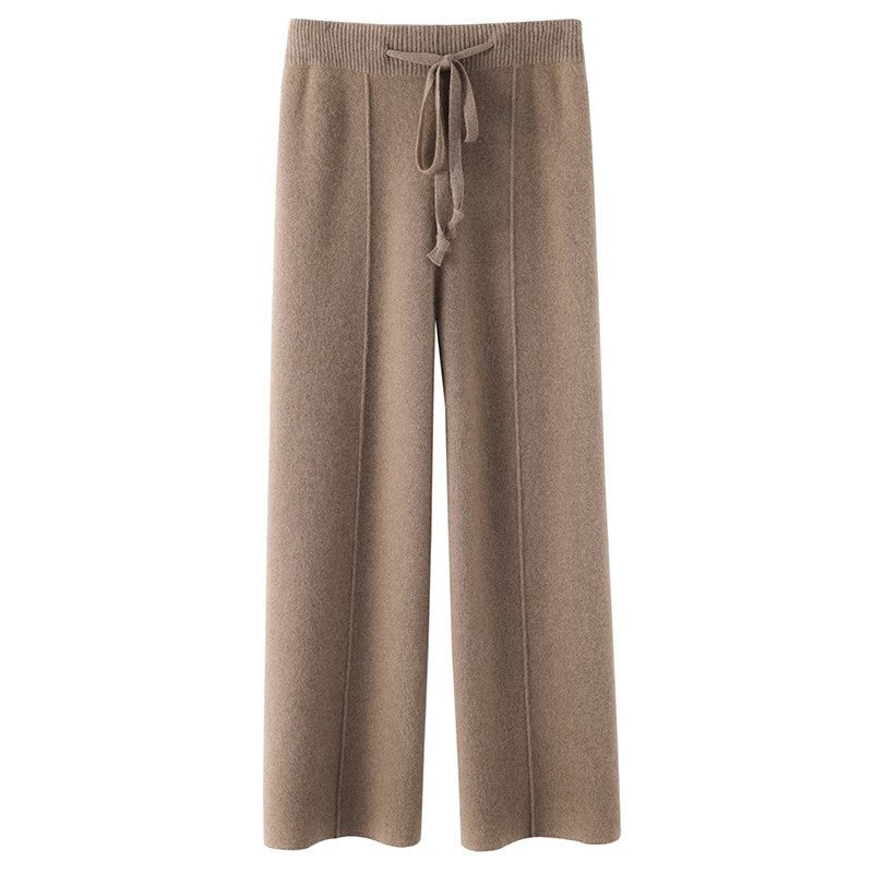 Knitted Drawstring Wide Leg Trousers for Women