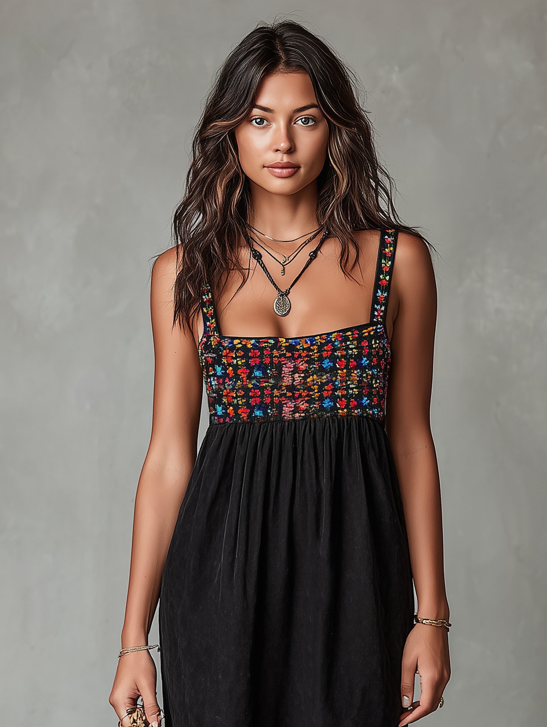 Embroidered Square Neck Midi Dress for Women - View 2