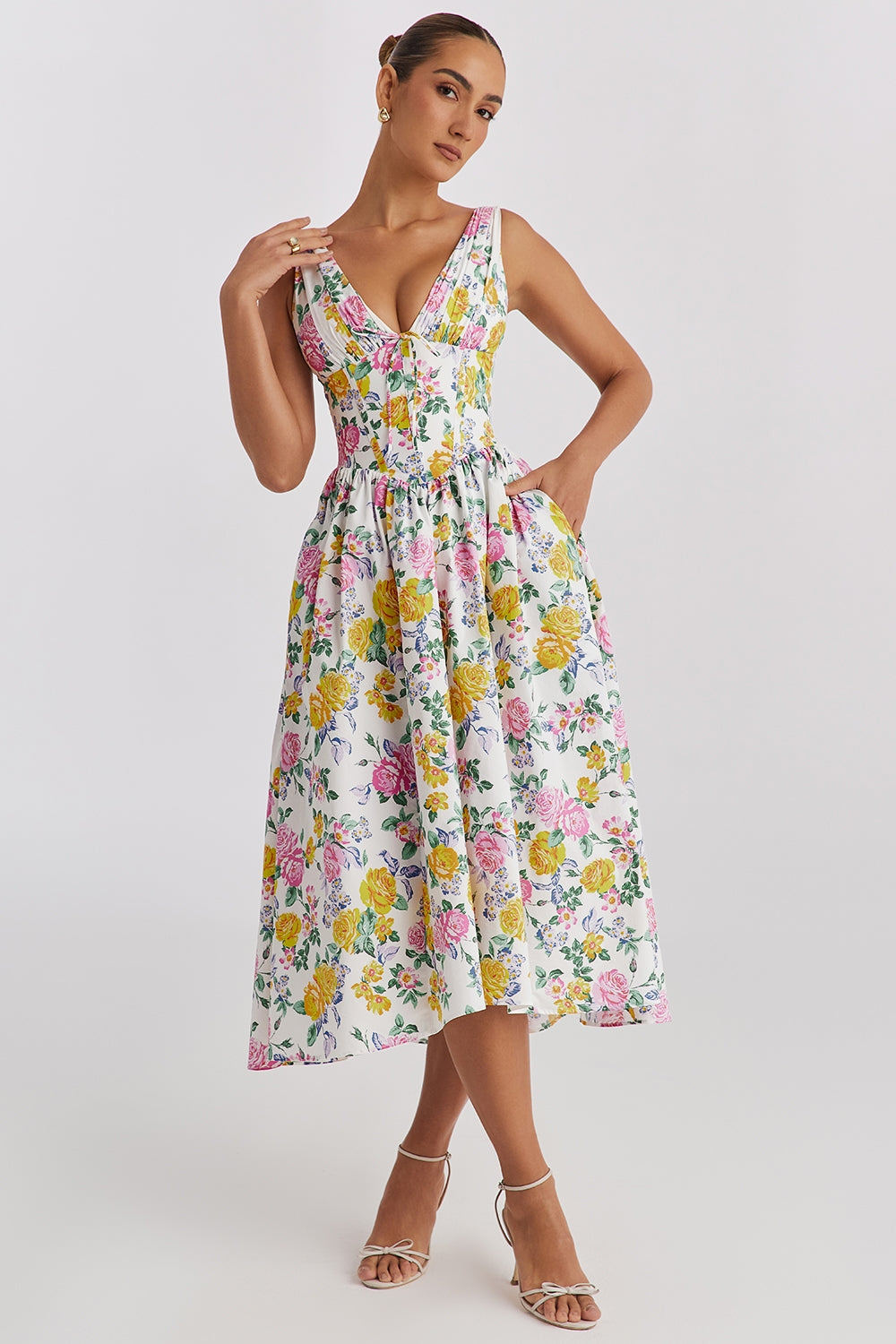 Floral A-Line Midi Wedding Guest Dress for Women