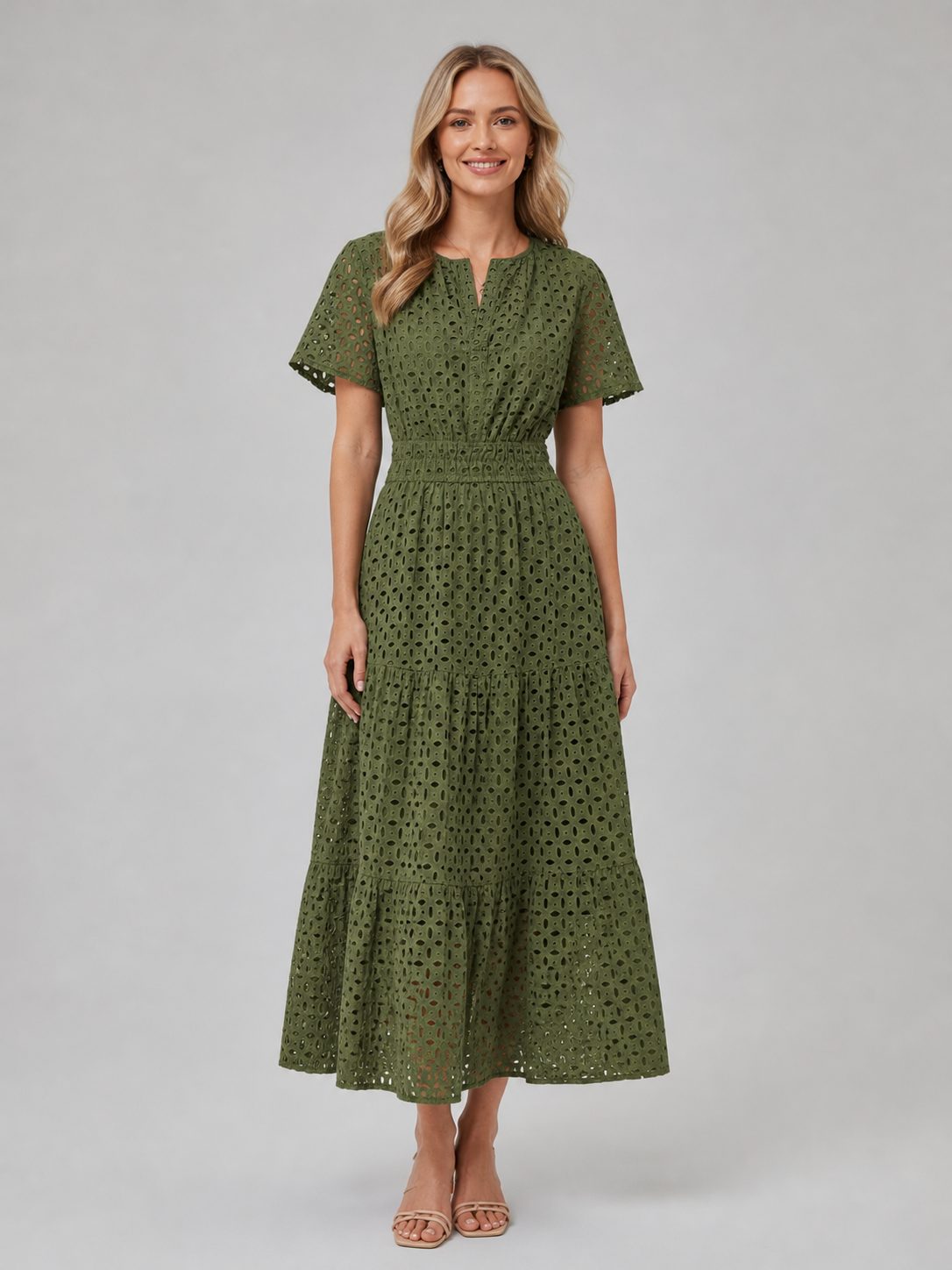 Eyelet A-Line Midi Dress for Women