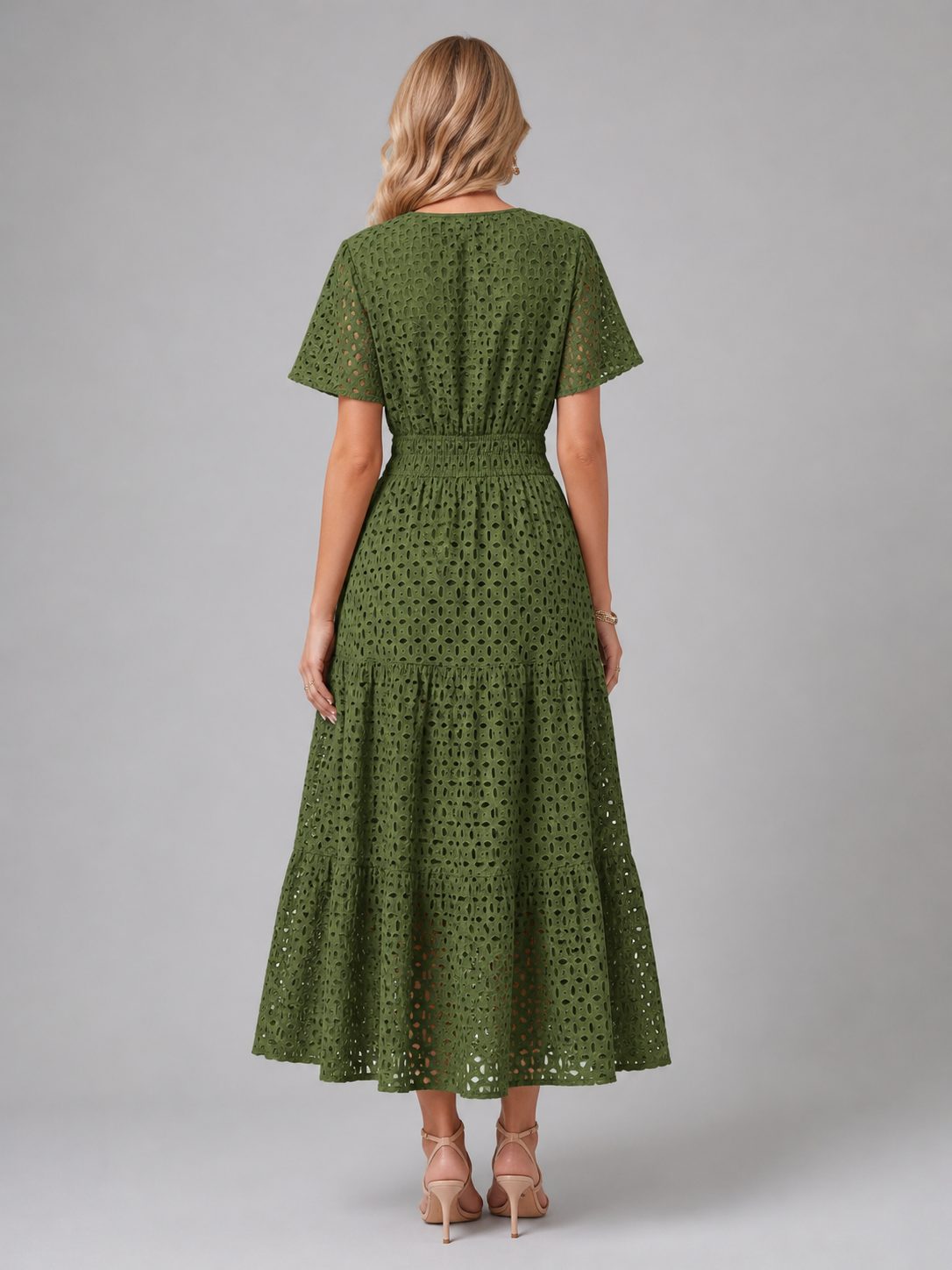 Eyelet A-Line Midi Dress for Women - View 3