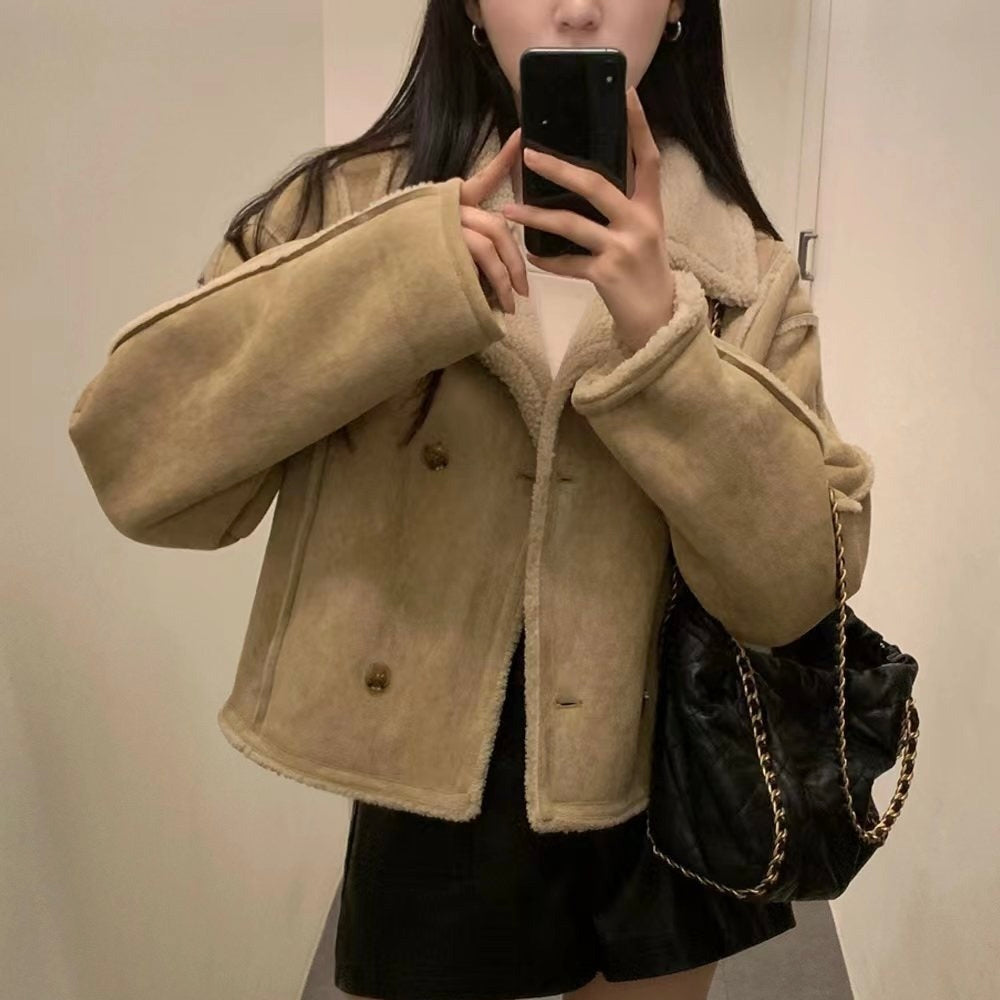 Suede Jacket with Sherpa Lining for Women