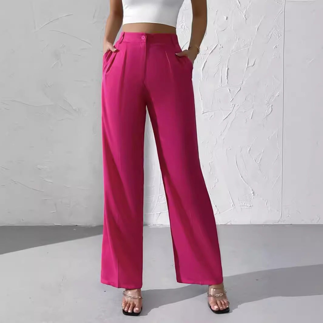 High Waist Pleated Wide Leg Trousers for Women
