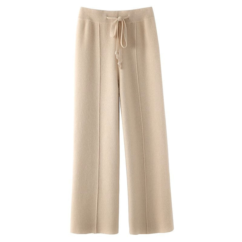 Knitted Drawstring Wide Leg Trousers for Women