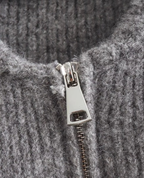 Zip Up Knitted Cardigan with Round Neck for Women