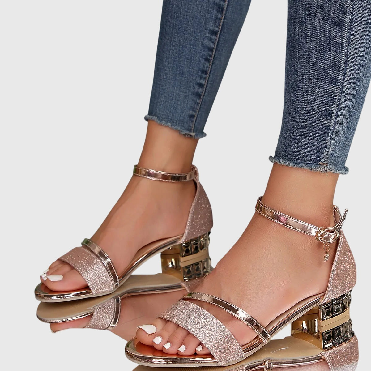 Block Heel Sandals with Ankle Strap for Women