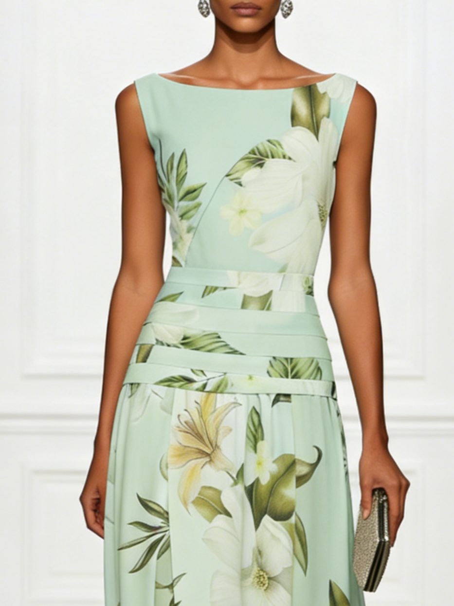Floral Boat Neck Sleeveless Wedding Guest Maxi Dress for Women - View 9