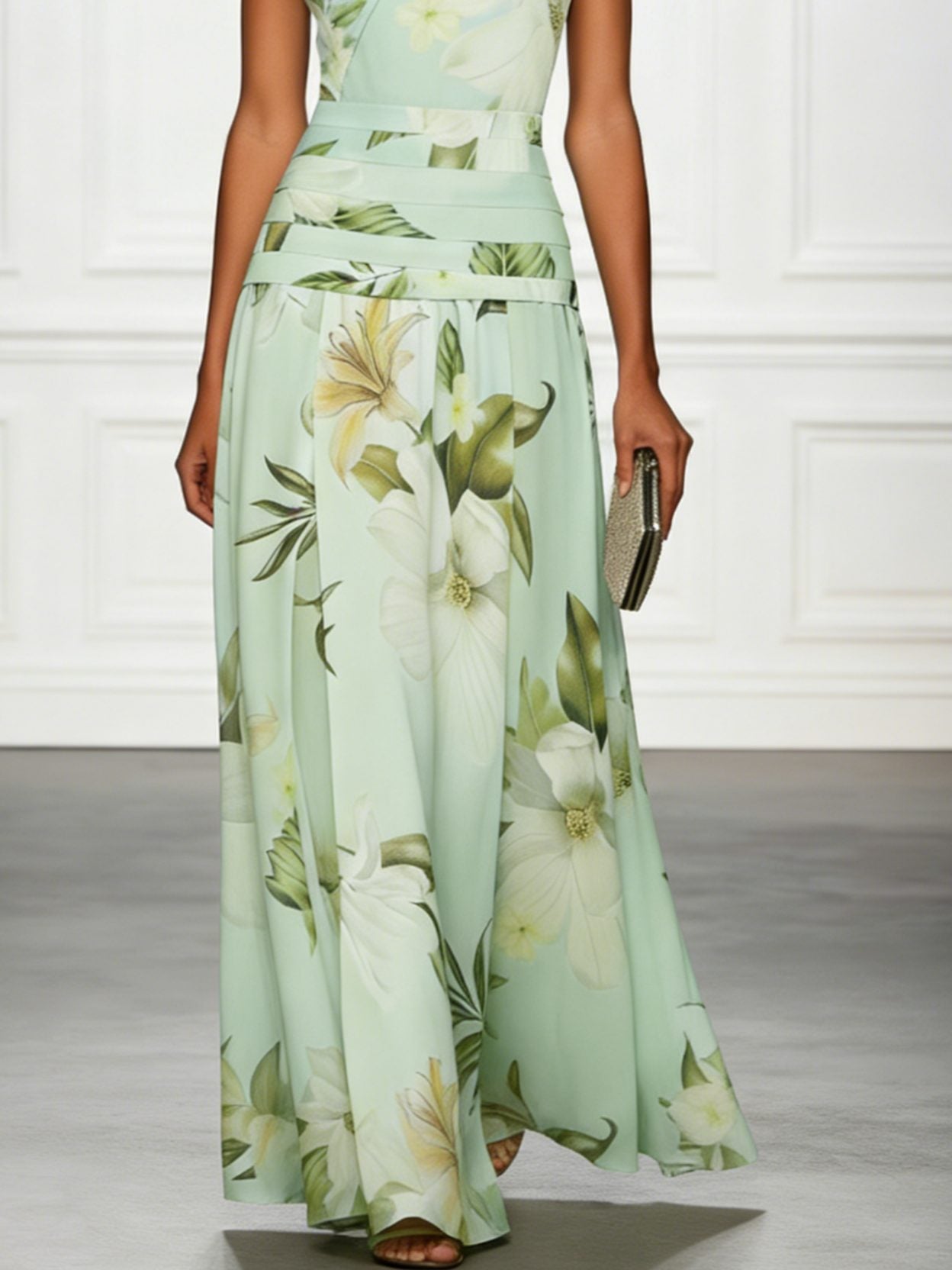 Floral Boat Neck Sleeveless Wedding Guest Maxi Dress for Women - View 10